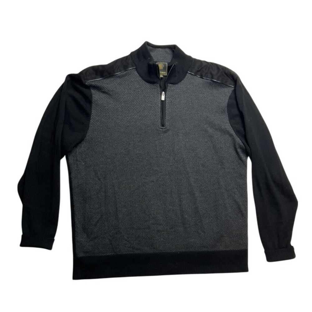 F/X Fusion Mens Black Gray Herringbone 1/4 Zip Sweater Pullover XXL